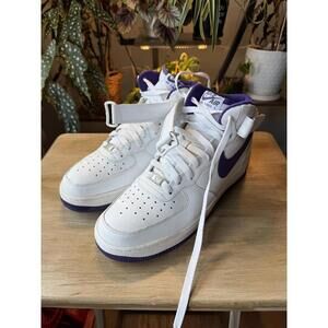 Vintage Nike Mens Air Force 1 Hitop 2009 Whitepurple 315123-151 Sneaker Men 10.5